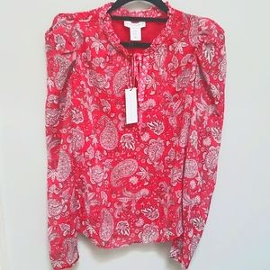 New Cupcakes & Cashmere Paisley Puff Long Sleeve Tie Neck Blouse Size XS